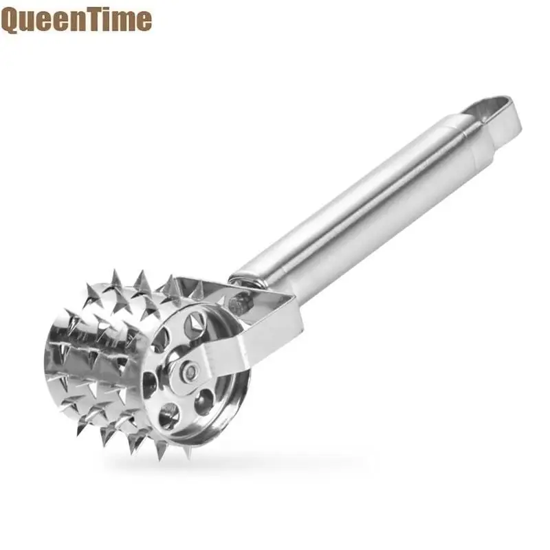 Дешевый QueenTime нержавеющая сталь Мясо Tenderizer Mallet Serrated Мясо Tenderizer иглы Pounder вращающийся Кухня гаджеты дома Инструменты для барбекю