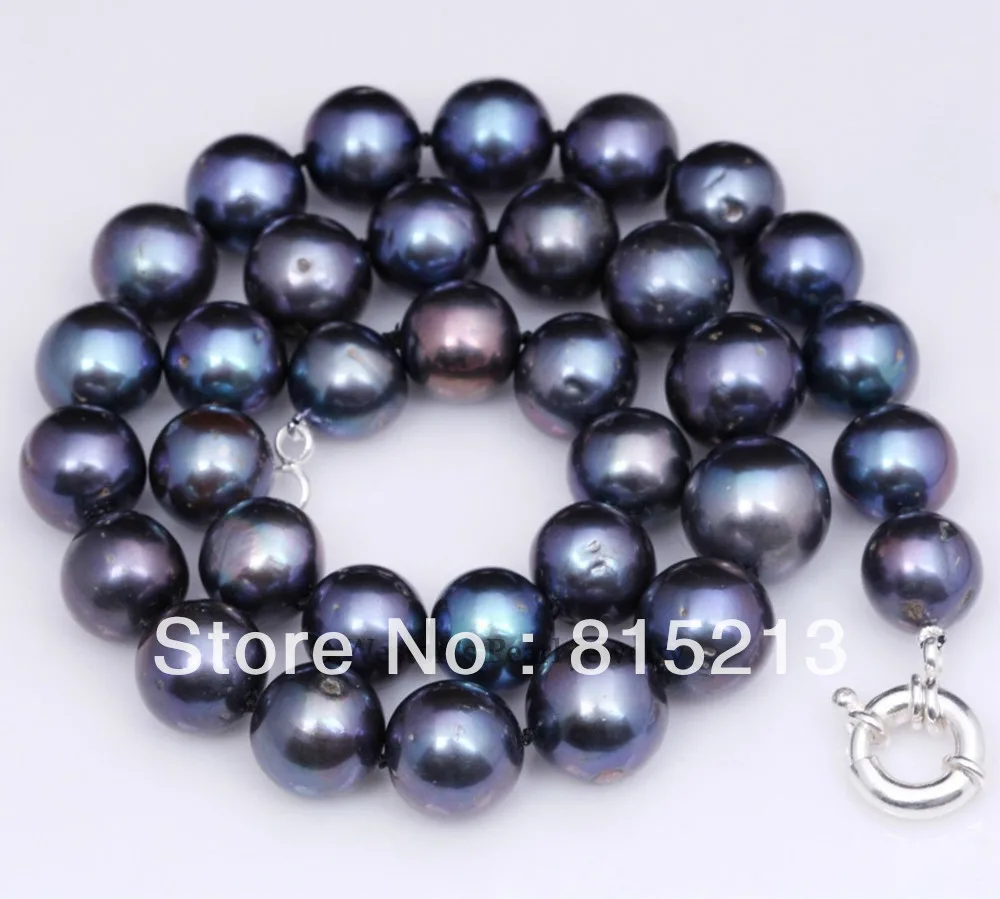 

N589 LARGE GENUINE BLACK GRADUATED CULTURED FRESHWATER PEARL NECKLACE SILVER N Discount NEW