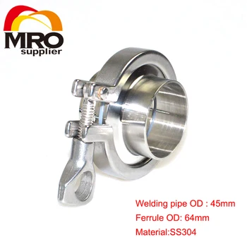 

1 Set 45MM 1-3/4" 1.75" OD Sanitary Pipe Weld Ferrule + Tri Clamp + Silicone Gasket Stainless Steel SS304 SWT-45