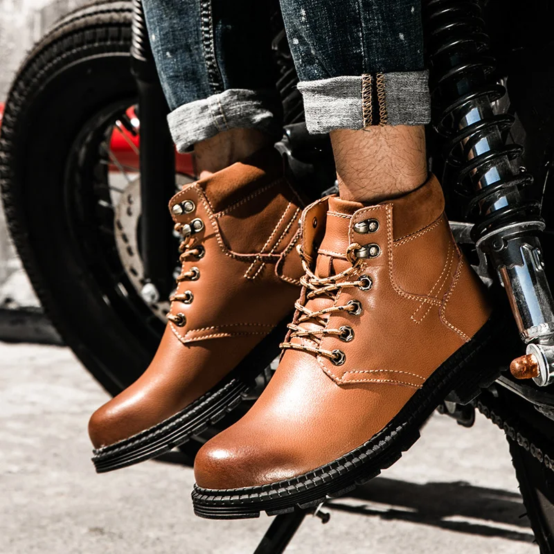 

Men's Martin Boots Leather Work Shoes Hiking Outdoor Climbing Rubber Bottom Cowboy Boots Safe Buty For Man Pigskin Lining