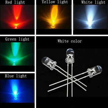 

5Colors*20PCS=100PCS / 1Color=100pcs F3 3mm LED Diode Light Assorted Kit Green Blue White Yellow Red COMPONENT DIY kit