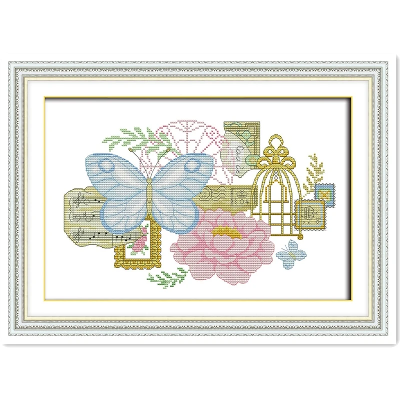 

Butterfly And Flower Cross stitch kit DMC Cross Stitch Fabric Needlework Home decoration Chinese Counted Cross Stitch Pattern