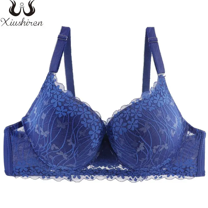 Xiushiren Women Lace Push-up Bra Plus Size Floral Underwire Soft Cup Everyday Bra No Side Effects Large Size Brassiere 40-50D