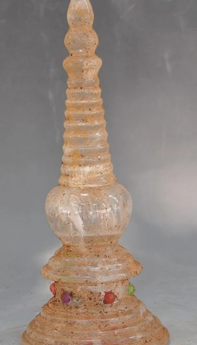 

10" old chinese Tibet buddhism fane Crystal Carved Tower stupa pagoda statue