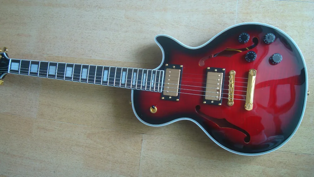

Free shipping custom small jazz Electric Guitar vintage sunburst Guitars hollow body F hole mohogany one piece neck flamed top