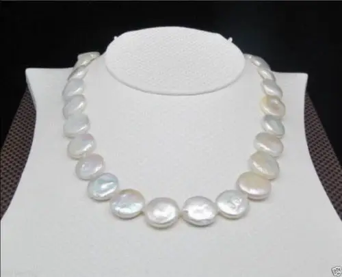 

Hot Huge AAA 14-15mm south sea white coin pearl necklace 18" 14K GOLD CLASP (9.13)