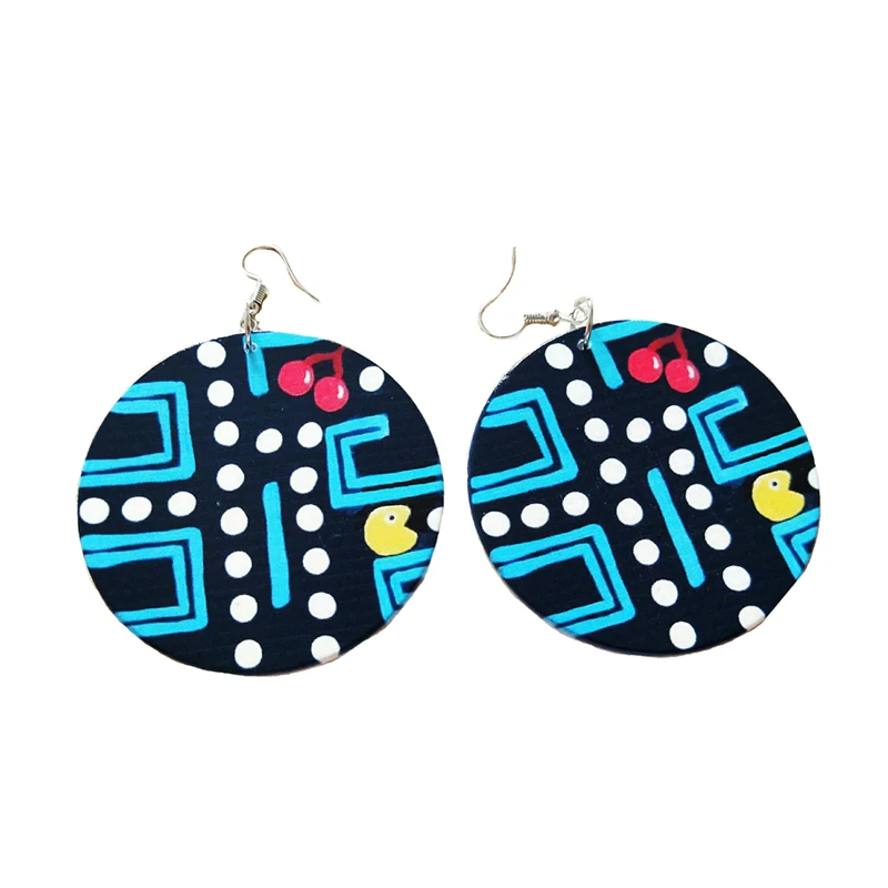 

Round Wood Africa Blue Stripes Puzzle Game Afro Drop Earrings Ethnic Wooden Women Party Accessory Ear Club Bohemia Gypsy Jewelry