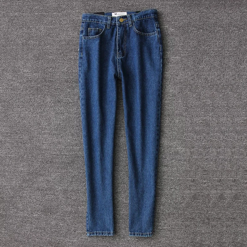 Women Casual Jeans High Waist Ankle Length Jeans Vintage Blue Mom Jeans