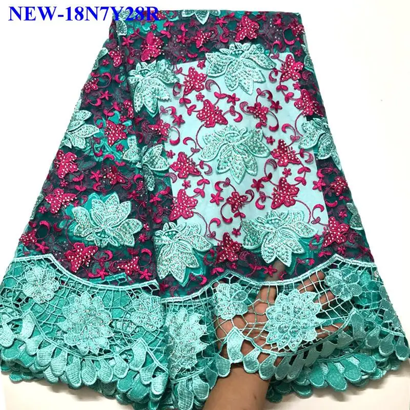 

2017 Hot Sale Blue+Red Embroidered African Lace Fabric High Quality with Rhinestone French Net Lace Guipure Lace Fabrics FA8-02