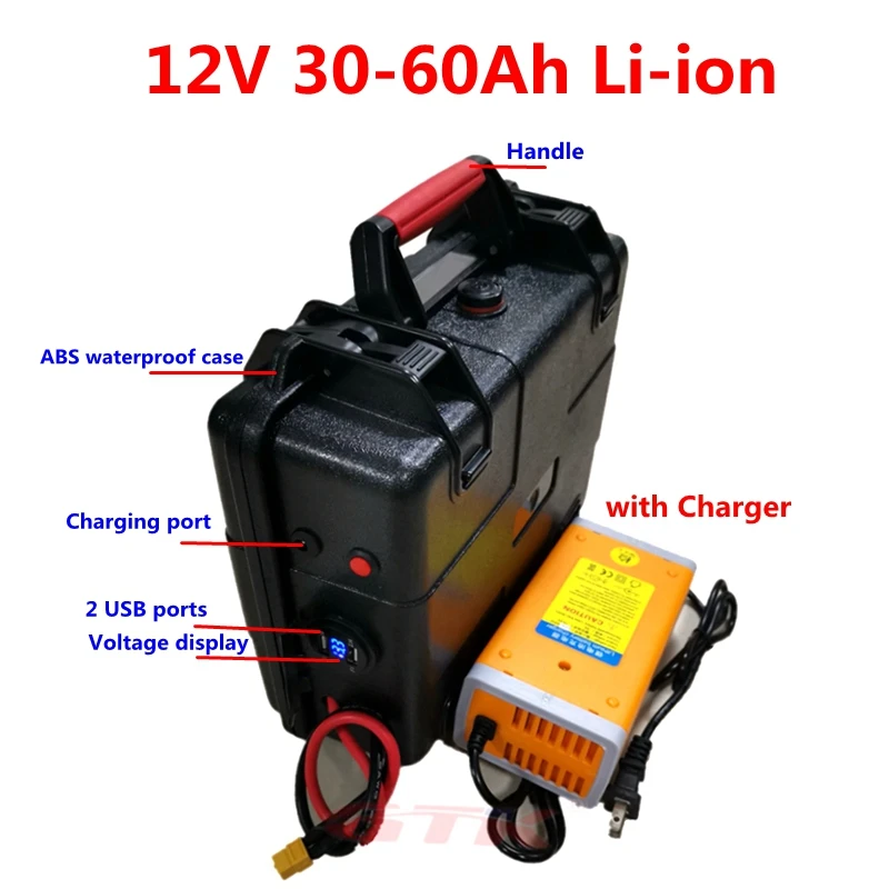 Водонепроницаемый 12V 30Ah 40Ah 45Ah 50Ah 60Ah литий-ионная батарея 12v bms для уличный светильник power bank скутер ноутбук, фара для электровелосипеда+ зарядное устройство