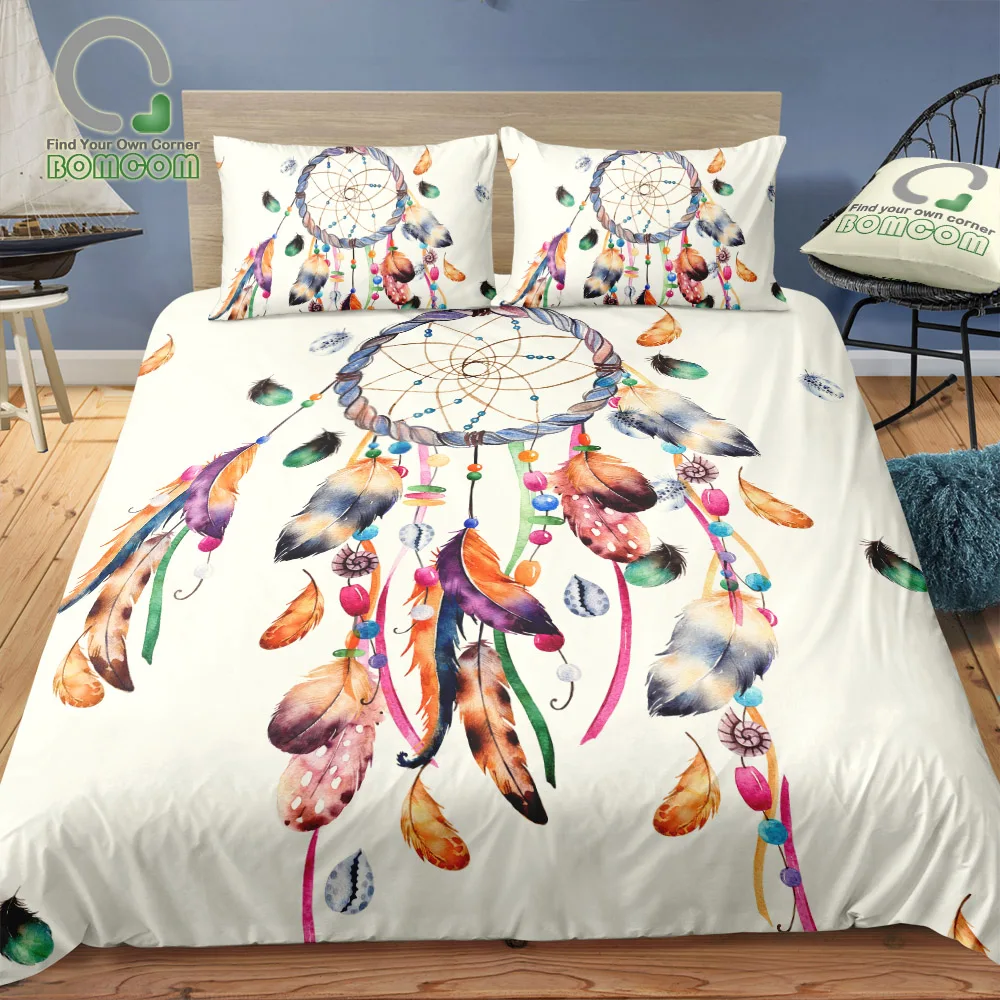 

BOMCOM 3D Digital Printing Bedding Set Ethnic watercolor Dream Catcher Boho style 3-Pieces Duvet Cover Sets 100% Microfiber