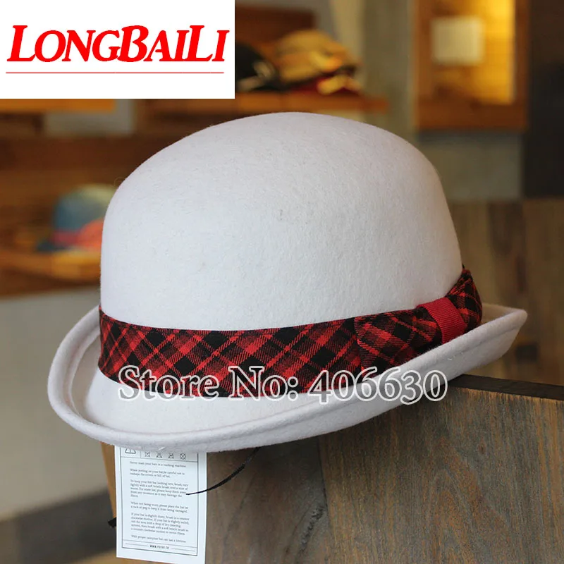 

New White Wool Bowler Hats For Men Chapeu Fedoras Black Top Hats Female Free Shipping PWFE028