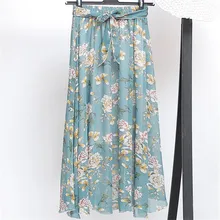 Юбка летняя и осенняя шифоновая юбка с цветочным принтом Faldas Mujer, эластичные пляжные юбки со средней талией Jupe Femme