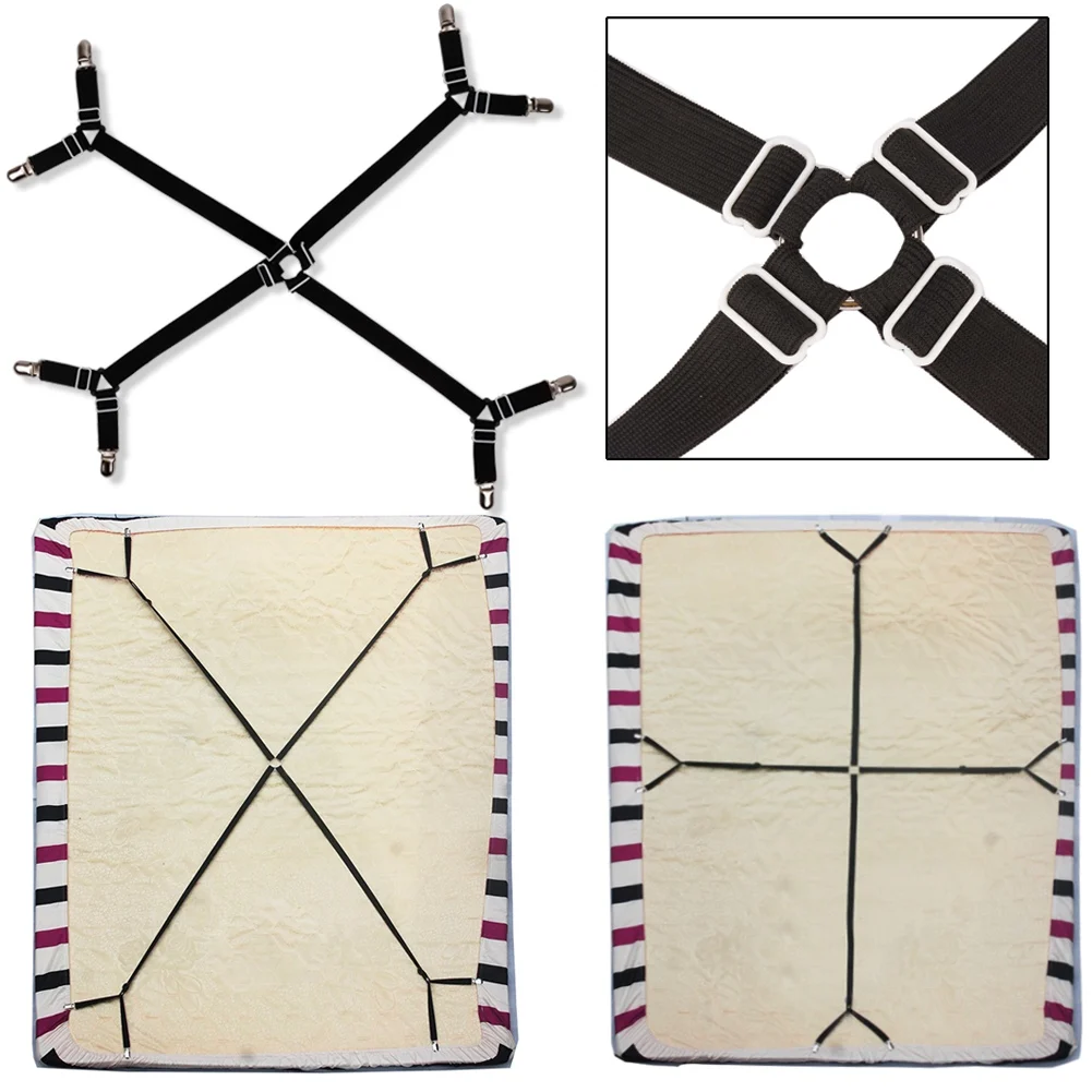 

Adjustable Bed Sheet Clips Elastic Long Crisscross Straps Suspenders Holder Mattress Clip Fastener Cover Blankets Grippers