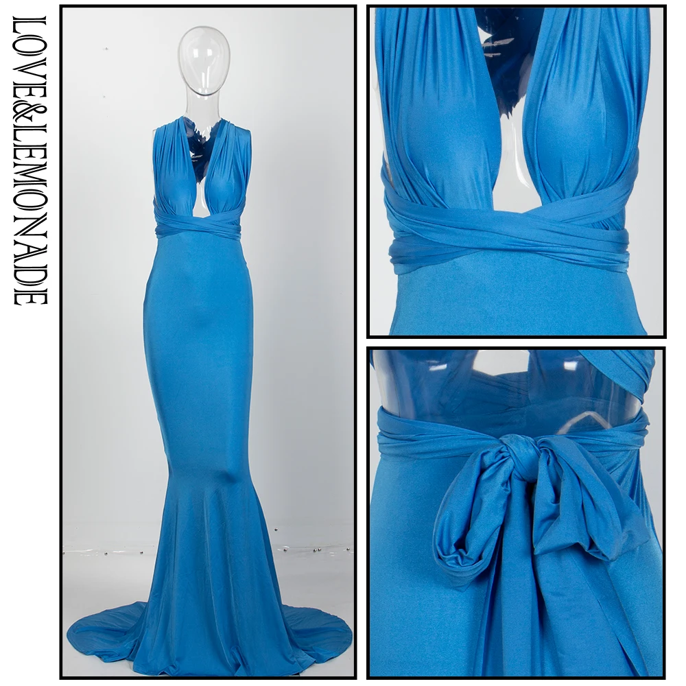 Love& Lemonade/синее облегающее длинное платье с регулируемыми лямками; LM6110-1; Осень-зима