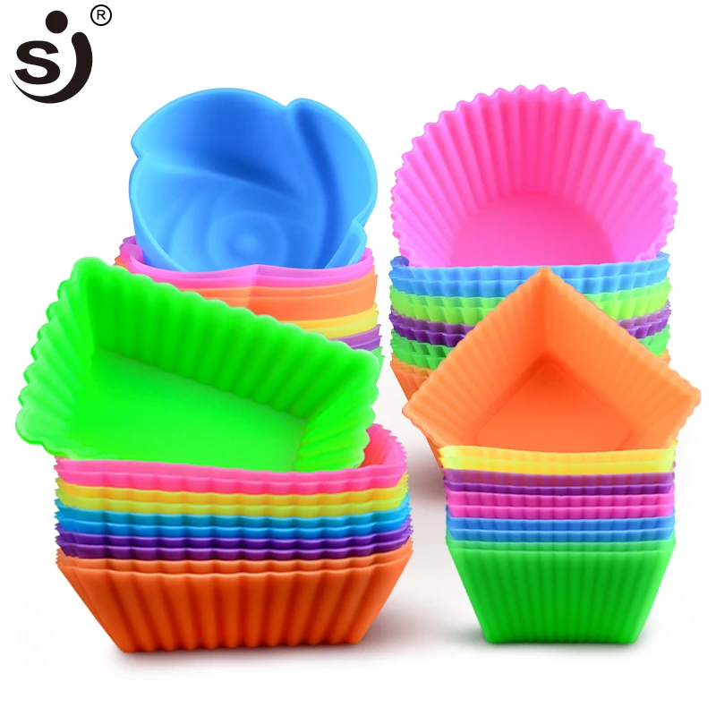 12PC Silicone Soft Cake Muffin Chocolate Cupcake Bakeware Baking Cup Mold Moulds