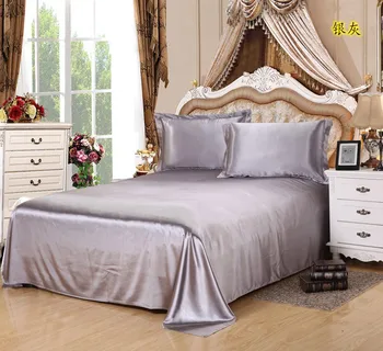 

17 Colors Comfortable Satin Silk Bed Sheet King Queen Twin Linens Solid black Flat Sabanas bedspread Soft sheets ropa de cama