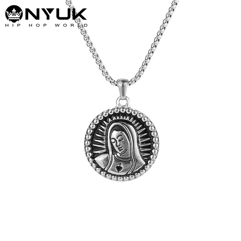 

Top Quality Small Matrona Mary Pendant Steel Pray Necklace Charm 60CM Chain Religious Jewelry Church Virgin Mary Necklace