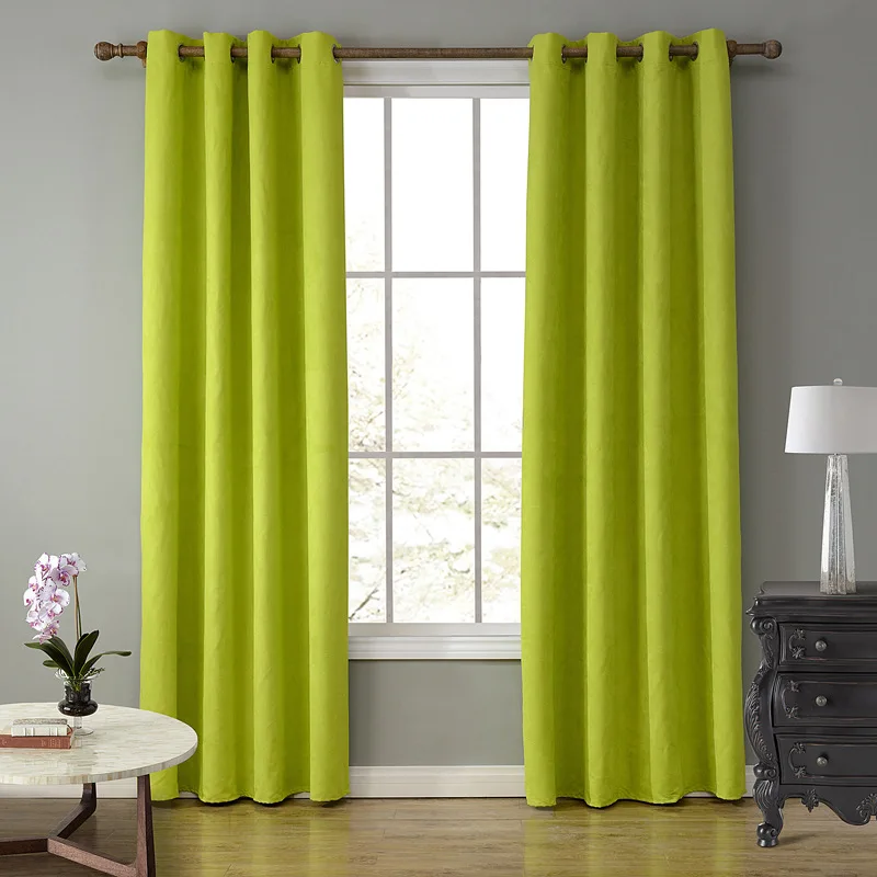 SunnyRain 1-Piece Suede Fabric Green Curtains For Living Room Semi Blackout Curtain For Bedroom Drapes Punching cotinas