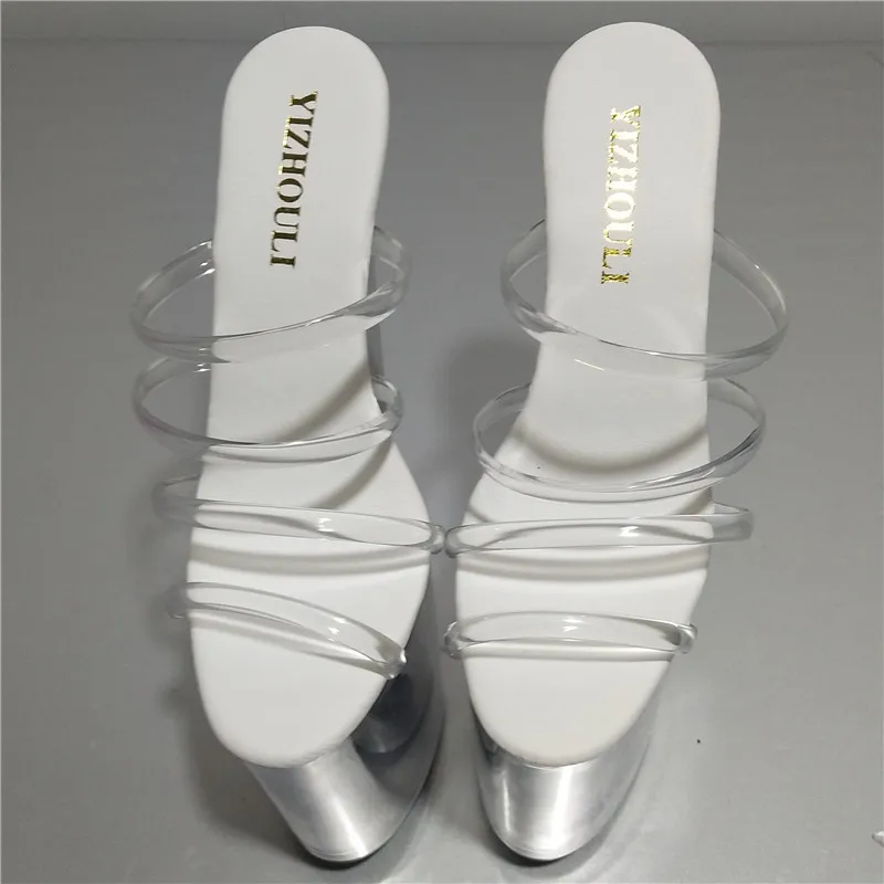 Cool transparent crystal slippers 20 cm super high heels, high waterproof shoes PVC, sexy nightclub Dance Shoes