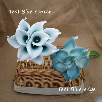

10 Teal White Center Calla Lilies Real Touch Flowers For Silk Wedding Bouquets, Centerpieces, Wedding Decorations