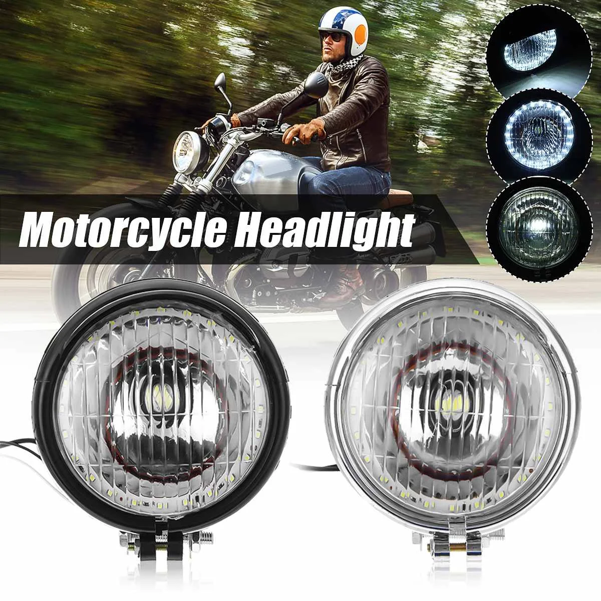 12V Retro LED Motorcycle Bullet White Headlights Hi/Low Beam Super Bright Light