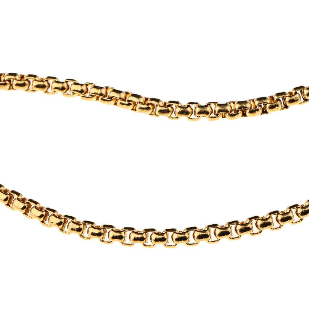 Gold Stainless Steel Round Curb Cable Box Link Chain Necklace with Lobster Claw Clasp for Women Ladies