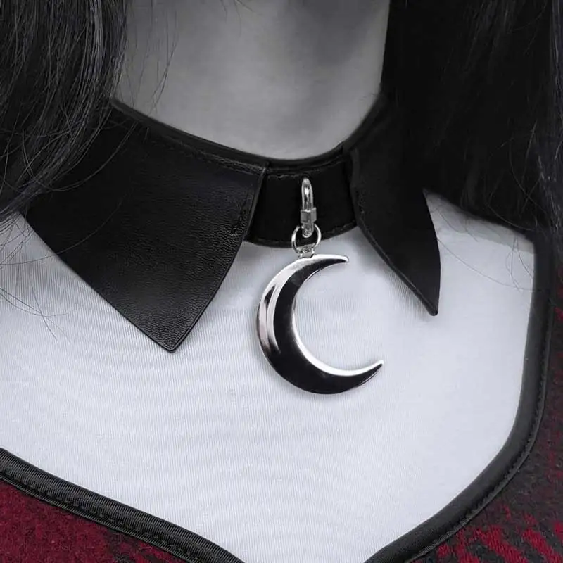 

Women Fashion Punk torques with moon Pendant PU leather Necklet Female Necklace Gothic Goth Collar Choker Ladies Jewelry Gift