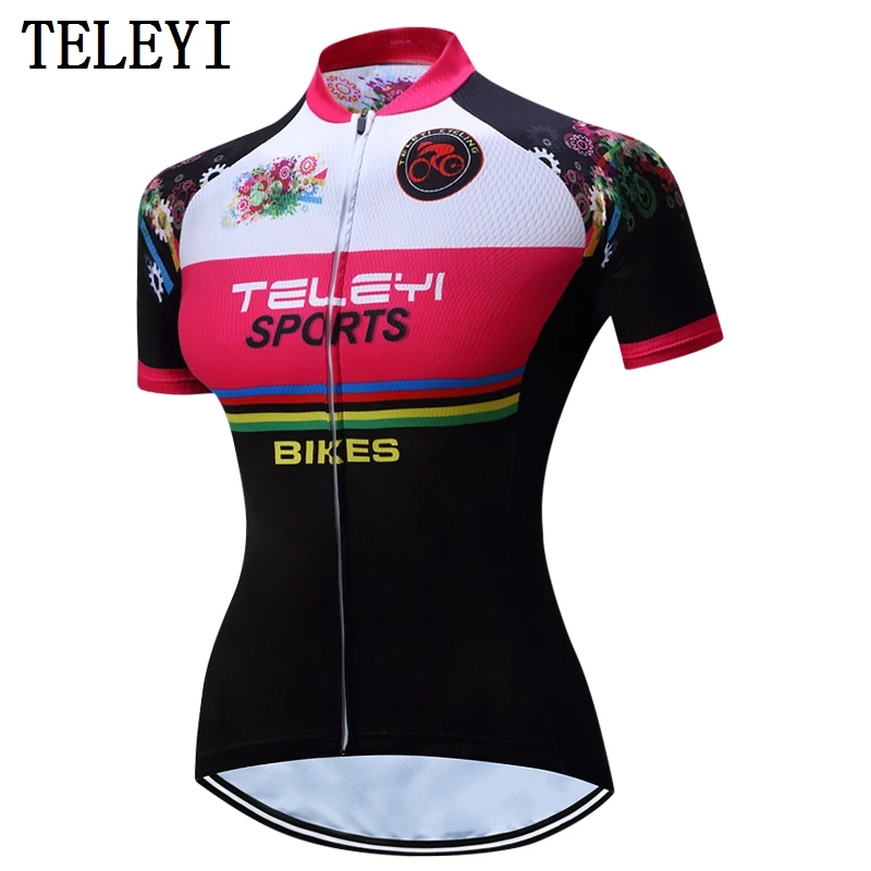 

TELEYI Flower Women Summer 100% Polyester MTB Bike Shirt Breathable Bicycle Clothes Ropa Ciclismo Girls Cycling Jersey