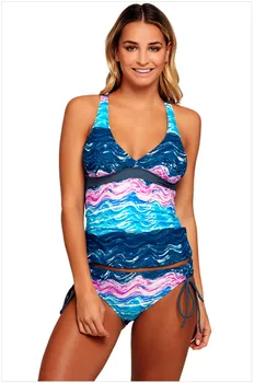 

Free Shipping 2pcs Plus Size Swimsuit Women Summer Waves Cross Back Tankini Tie Side Bathing Suit Push Up Beach Wear 4F410173
