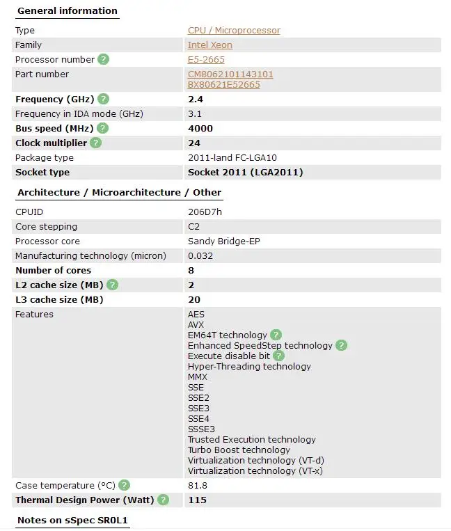 new cpu Intel Xeon Processor E5-2665  E5 2665 Server CPU   (20M Cache, 2.40G MHz SROL1 C2 LGA2011  CPU cpu core