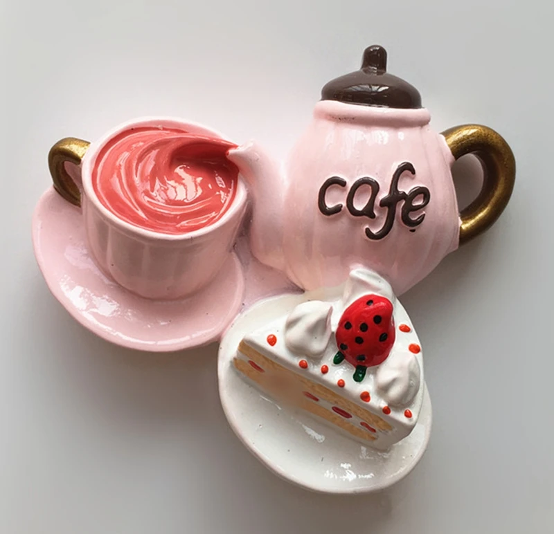 Bolo de Café Ímã do Refrigerador Lanches da Tarde 3d da Resina Turismo Lembranças Frigorífico Magnetic Adesivos Casa Decortion
