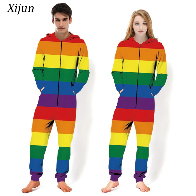 

Xijun Oversize Harajuku Onesies Unisex Colorful 3D Print Tracksuit Jumpsuit Mens Hooded Hoodies and Pants Romper Man One Pieces