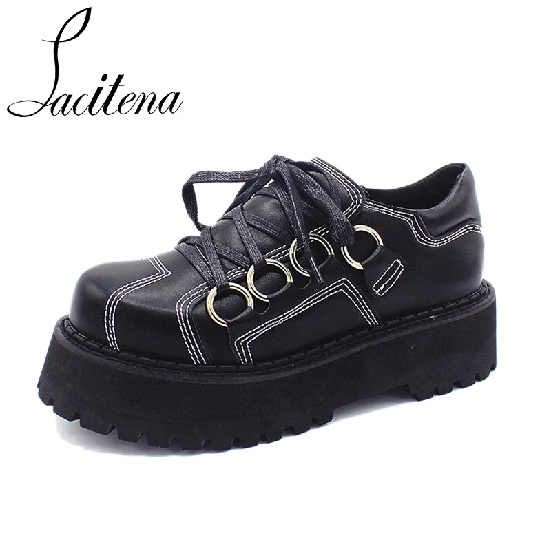 Women Punk Platform Iron Ring Lace Up Comfortable Casual Shoes | Обувь