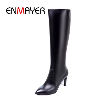 

ENMAYER New fashion women knee high boots women pointed toe high heel boots women zipper boots thin heels ZYL931