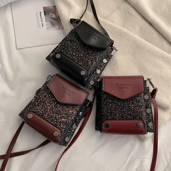 

2019 new arrival Retro Fashion Simple Sequins PU Single Shoulder Bag flap crossbody bags for women