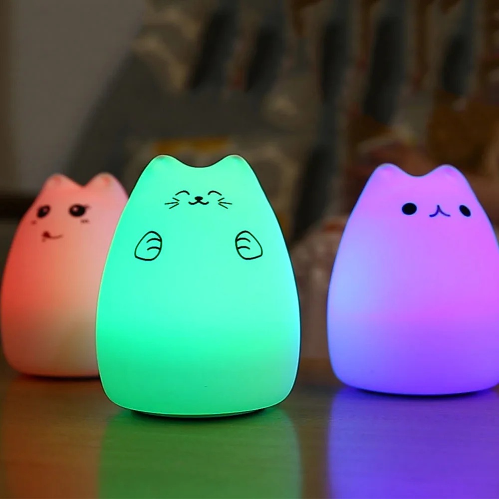 

Touch Sensor LED Night Light For Children Baby Kids 7 Colors 2 modes Cat LED USB LED Night Lamp