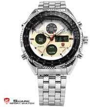 Акула бренд Часы аналоговый серебро из нержавеющей стали чехол хронограф мужская черный белый спортивный кварцевые наручные часы / SH109