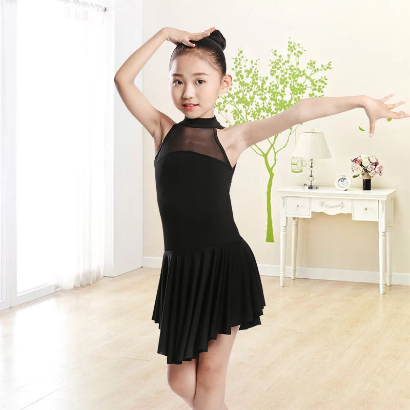 Girls Sleeveless Latin Dance Dress For Stage Practice Dance Costume