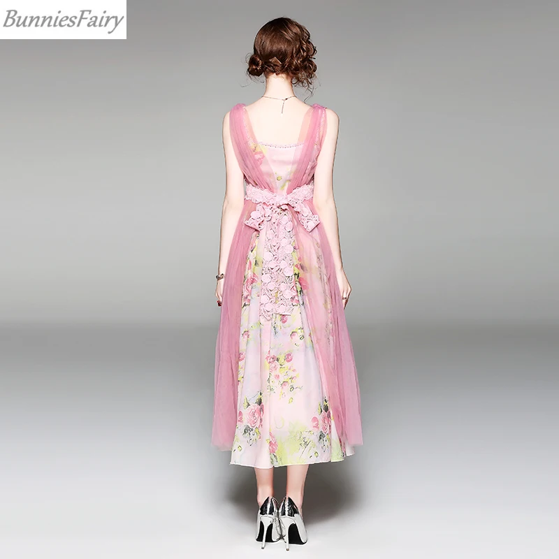 BunniesFairy 2019 летнее женское шифоновое Сетчатое длинное платье средней длины с