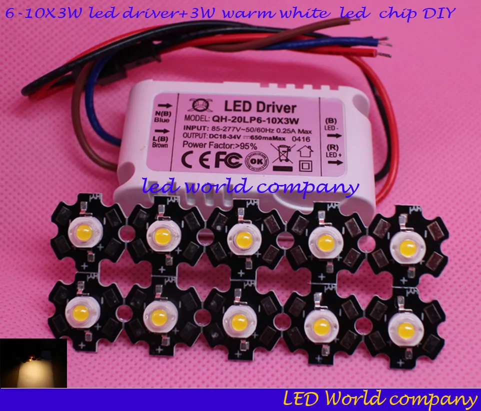 10pcs 3W warm white 3000 3500K Led lamp beads + 1pcs 6 10x3W led driver