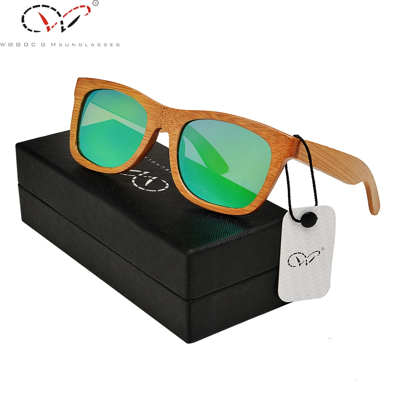 Mens Bamboo Sunglasses Wooden Square Polarized Green Mirror Lenses Unisex Sunglasses Green Luxury Bamboo Sunglasses wooden