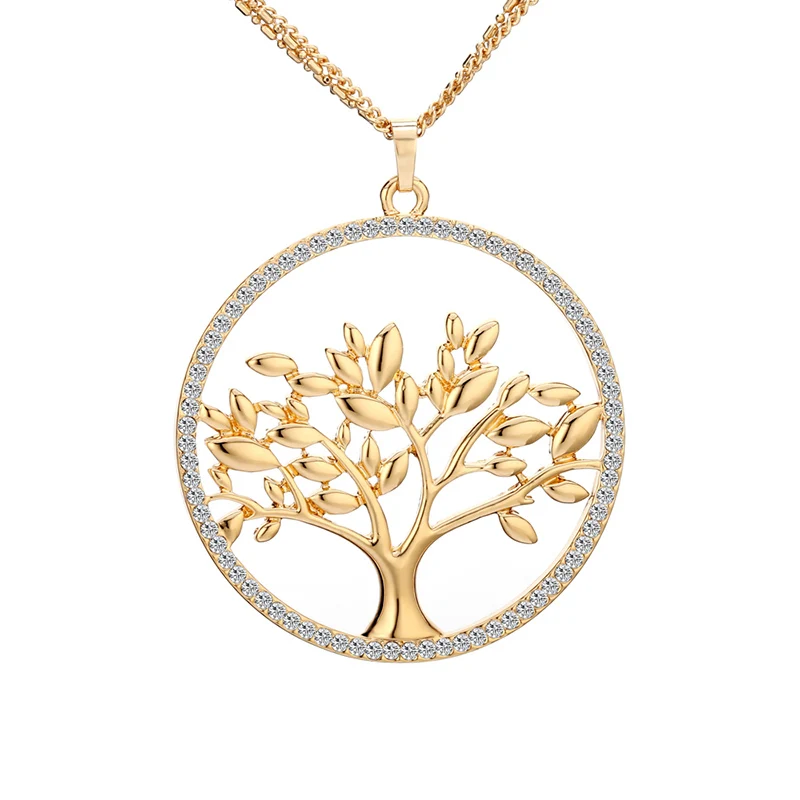 Ожерелье дерево жизни женское модное Ювелирное Украшение, длинная цепочка золотого цвета с кристаллами колье femme collargos de moda - Окраска металла: kc gold