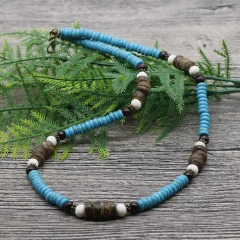 2018 Men Beaded Tribal Choker Necklace Boho Jewelry Blue Howlite Surfer Necklace For Men Best Friend Gift AU-04