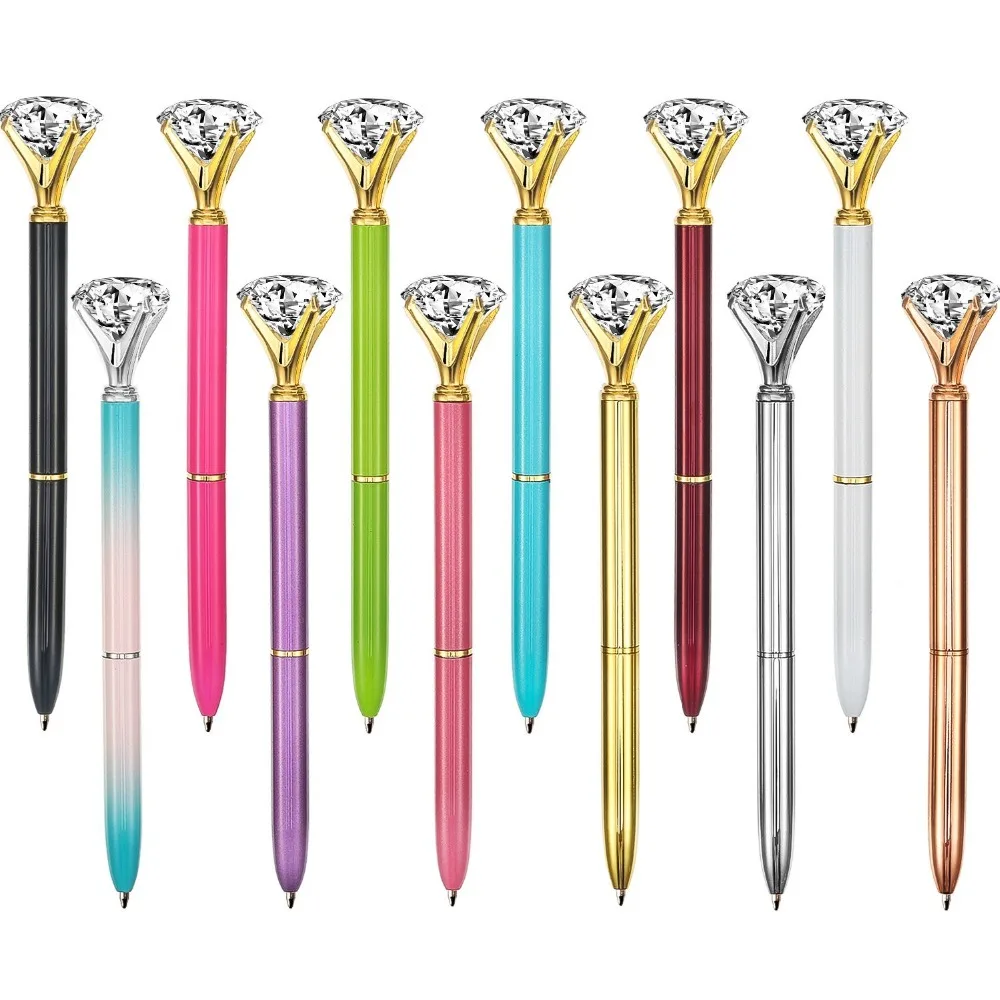 

10PCS Kawaii 19 K Big Glass Crystal Rotating Roller Ballpoint Pen Shine Metal Diamond Celebration Gifts Stationery gold black
