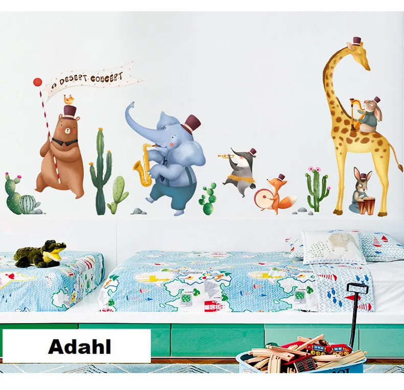 Животные живопись для детской комнаты ПВХ стикер стены жираф плакаты слона и принты дети спальня настенные картины искусства