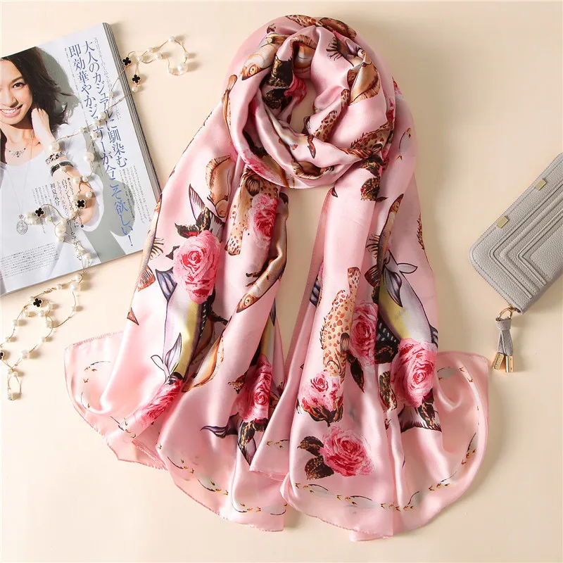 Новый Дизайн Элитный бренд одноцветное Шелковый летний шарф градиент цветок морская рыба Для женщин мусульманский хиджаб, шаль длинные