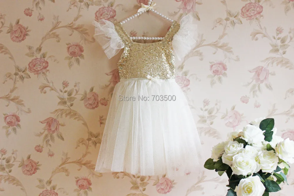New Dress 2014, Summer Pink & Cream Sequined Dresses For Girl Princess