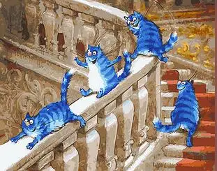 Four blue cats playing on the stairs animal Set for painting by numbers on canvas wall pictures for living room home decor