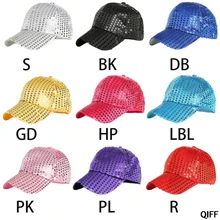 Женская и мужская блестящая круглая бейсболка с пайетками, одноцветная Регулируемая Волшебная наклейка на ремне, хип-хоп, вечерние бейсболки